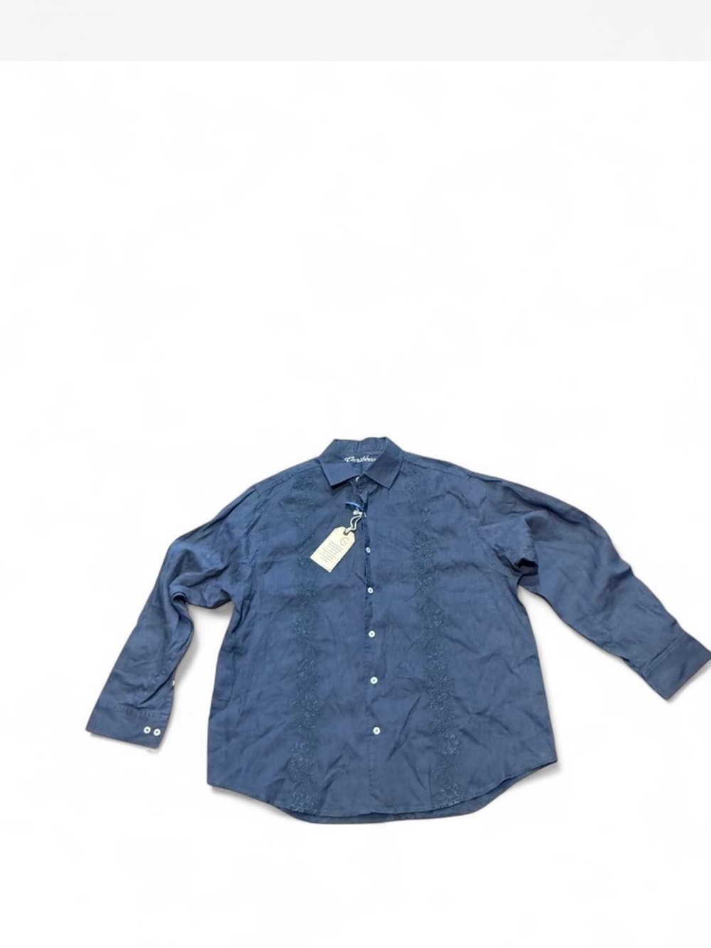 Classic Navy Embroidered Long-Sleeve Linen Shirt